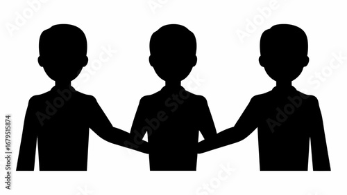 Three silhouetted figures standing side by side with arms linked demonstrating teamwork and cooperation | editable eps vectors