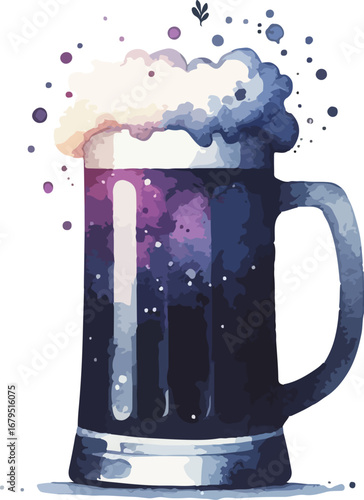 Watercolor Beer Mug Illustration with Frothy Head and Artistic Splatters on a White Background Perfect for Pub or Brewery Themes