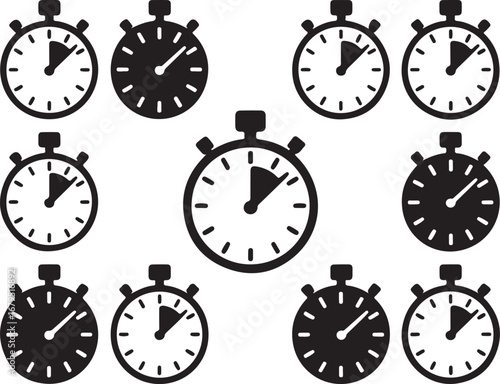 Stopwatch Timekeeping Vector Set for Sports, Events, and Timing Applications