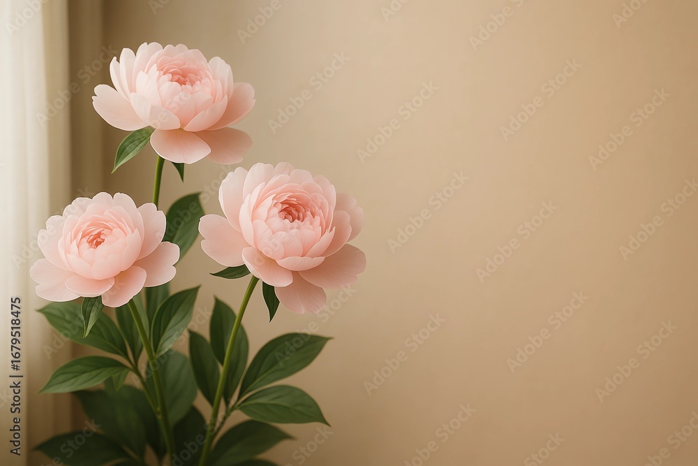 Fototapeta premium Peony (Paeonia) Flower – White Background and Copy Space Setting