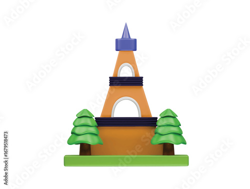 Eiffel tower icon 3d illustration render