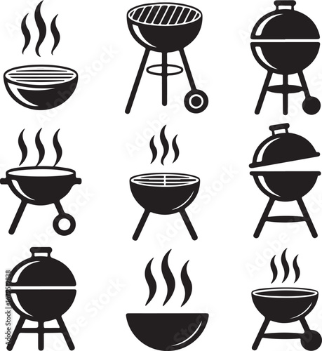 Barbecue Grill Seamless Pattern Black Silhouette on Transparent Background Vector Art