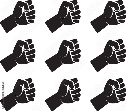 Fist Hand Gesture Seamless Pattern Black Silhouette on Transparent Background Vector