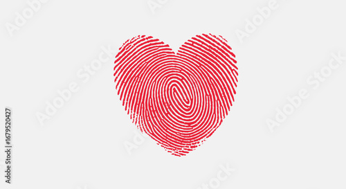Red heart shaped fingerprint symbolizing love identity and unique personal connection on white background