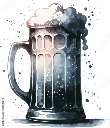 Artistic Beer Mug Watercolor Illustration with Foam Overflowing a Refreshing Beverage for Celebration and Relaxation