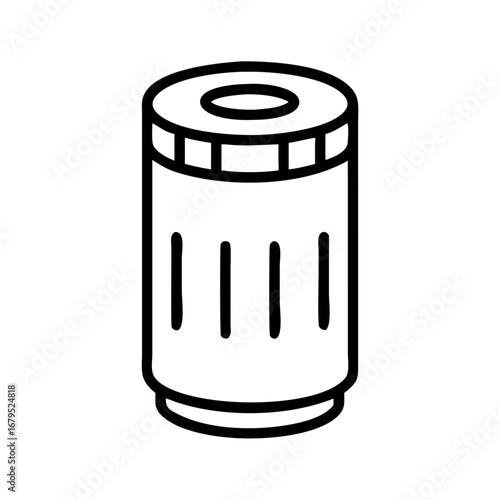 Car Oil Filter Icon Illustration - Black outline illustration of an oil filter, representing automotive parts, vehicle maintenance, engine system, and mechanical repair components.