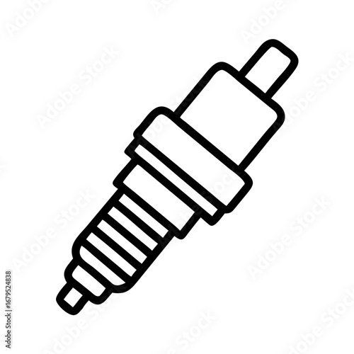 Spark Plug Icon for Engine Component - Black outline illustration of a spark plug, representing automotive engine parts, ignition system, mechanical repair, and vehicle maintenance.
