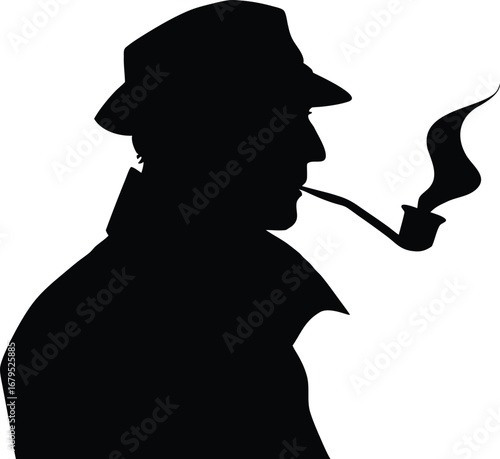 Silhouette of a man in a hat smoking a pipe