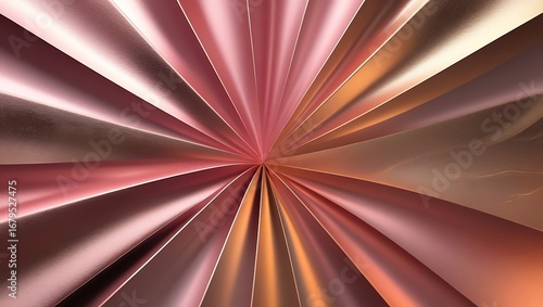 Wallpaper Mural Abstract radial design featuring layered ribbons of rose gold and copper color with glossy finish. Torontodigital.ca