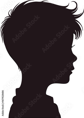 Silhouette of a young boy with spiky hair profile head