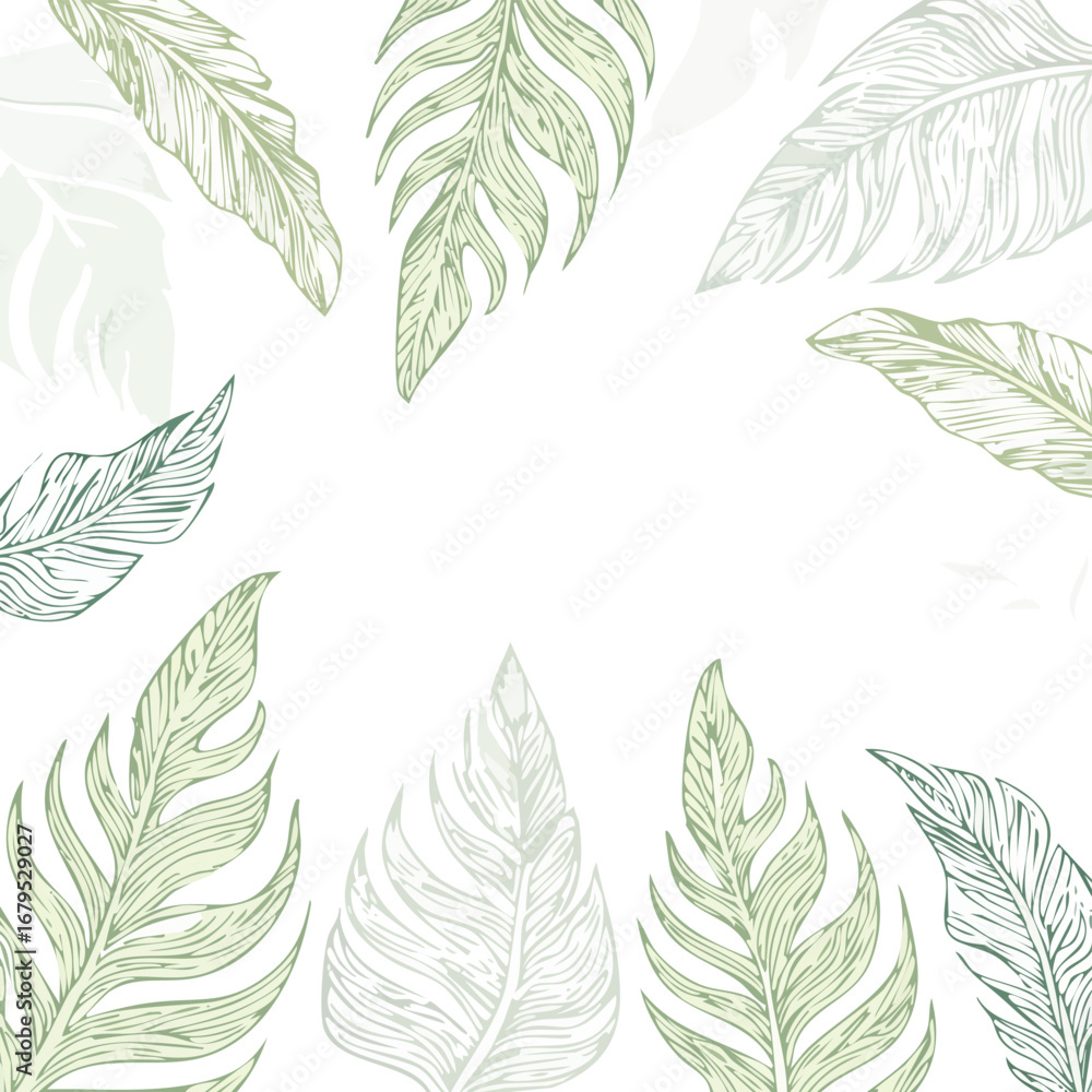 Fototapeta premium Green botanical leaves pattern white nature