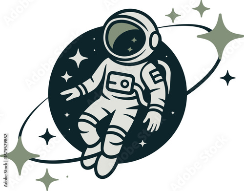 Astronaut Floating in Space with Stars and a Ringed Planet on a Neutral Backdrop for Exploration and Discovery