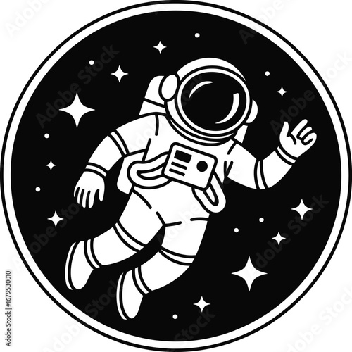 Astronaut in Space Silhouette Emblem Cosmic Exploration Space Travel Adventure Science Fiction Outer Space Universe
