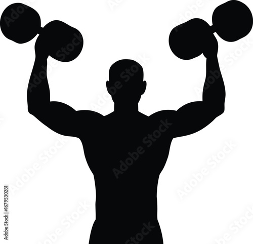 Silhouette of a muscular man lifting dumbbells