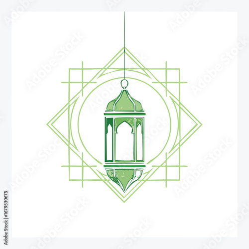 Green Islamic Lantern Hanging Geometric Design geometric pattern traditional