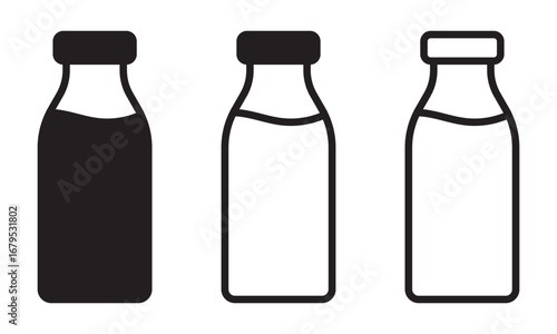 Bottle icons set. Milk bottle icon. Milk jar icon.