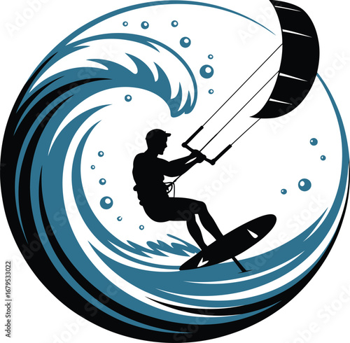 Kitesurfing Silhouette Wave Rider Kiteboarder Water Sport Ocean Adventure Extreme Recreation Aquatic Activity