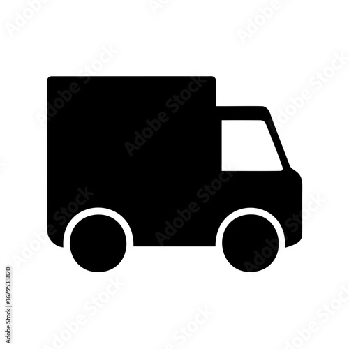 Black and white delivery truck icon for logistics and transportation projects