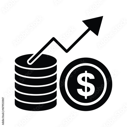 Increasing economic growth, rising financial value, and profitable business development with growing arrow icon