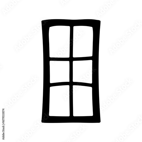 Six paned window graphic in bold black outline on a white background