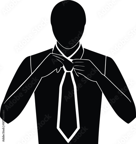 Silhouette of a person tying a necktie
