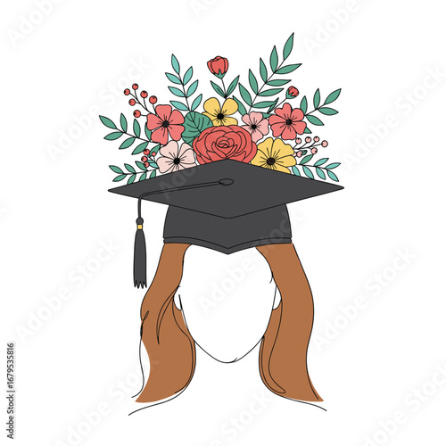 Graduation celebration with floral crown and tassel