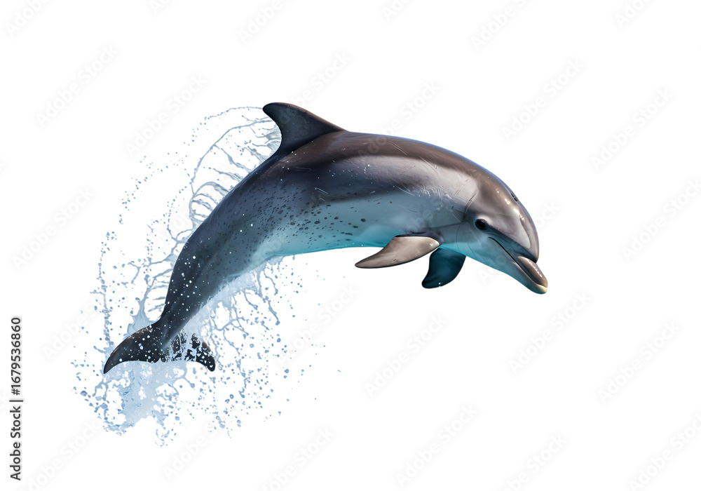 Fototapeta premium Dolphin Leaping from Water, Aquatic Mammal, Ocean Wildlife