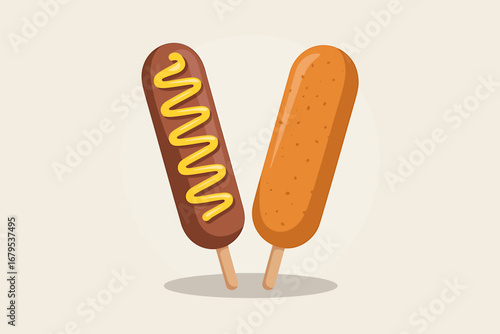 Delicious Corn Dogs with Mustard and Plain Ready to Eat Fast Food Classic Fair Food Treats