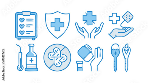 A modern medical icon set with diverse symbols for health, medicine, and business