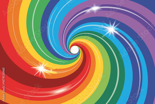 Vibrant Rainbow Colored Swirl with Sparkling Accents Abstract Design for Creative Projects and Colorful Backgrounds with Visual Appeal and Energy