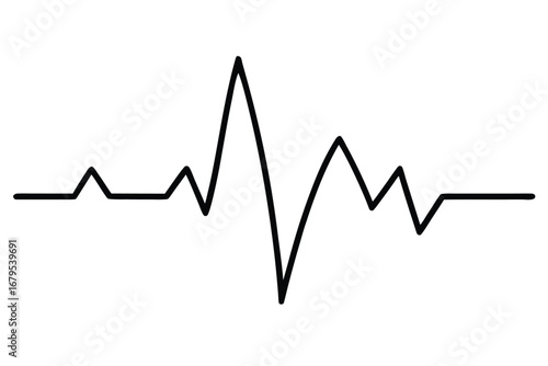 Abstract Black Line Heartbeat on White Background Depicting Pulse Waveform