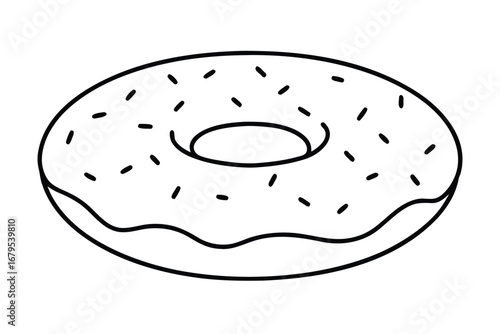 Simple line art drawing of a sprinkled donut, a sweet pastry treat