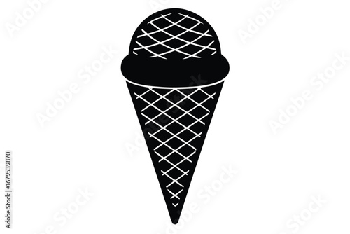 Single scoop ice cream in a waffle cone isolated illustration design