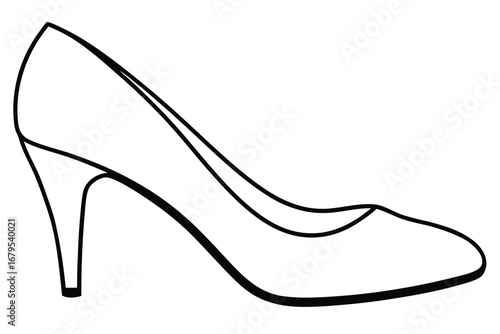 Simple black and white outline drawing of an elegant high heel shoe