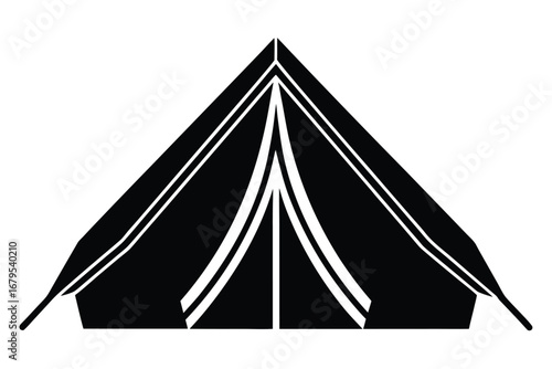 Black silhouette of a camping tent on a white background image