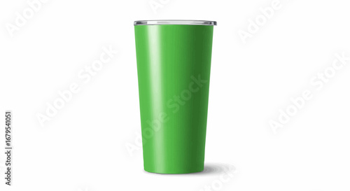 Bright green insulated tumbler standing on an isolated white background.