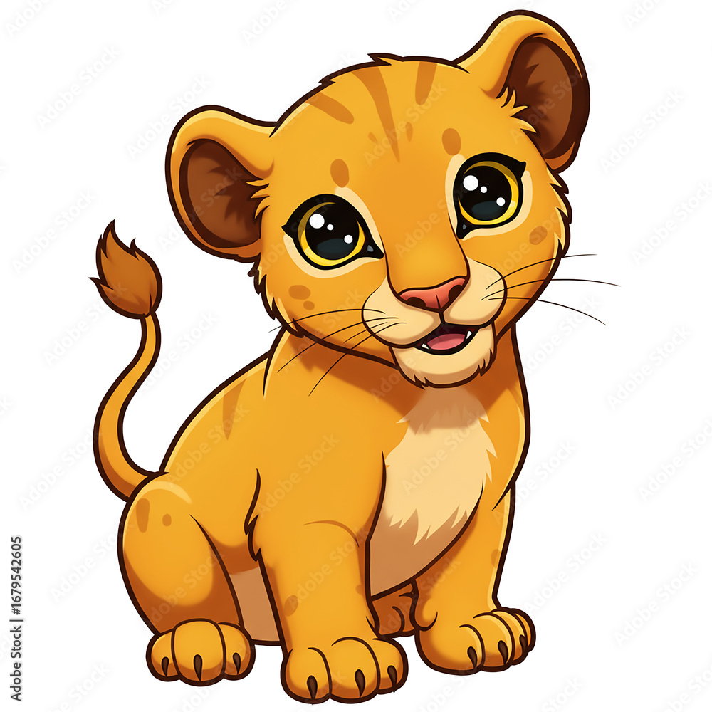Obraz premium Cute Cartoon Baby Lion Cub Illustration with Big Eyes