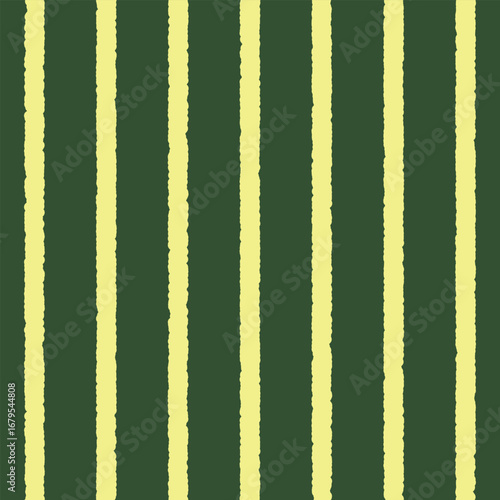 A seamless rough stripe pattern with yellow lines over a deep dark green background. Ideal for fabric design, stationery, modern packaging, and digital backgrounds.