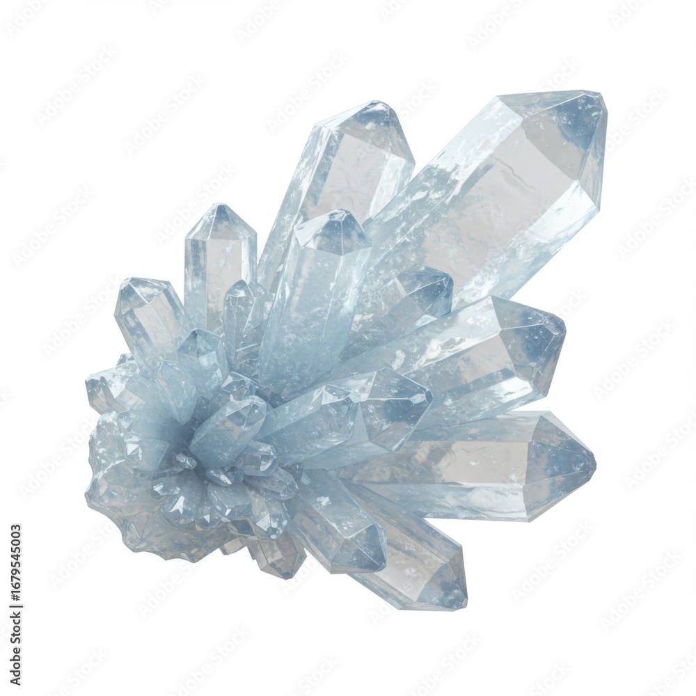 Fototapeta premium Transparent Quartz Crystal Cluster in Detailed Close Up on White Background