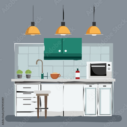 Cozy modern kitchen interior vector illustration scalable flat design home decor