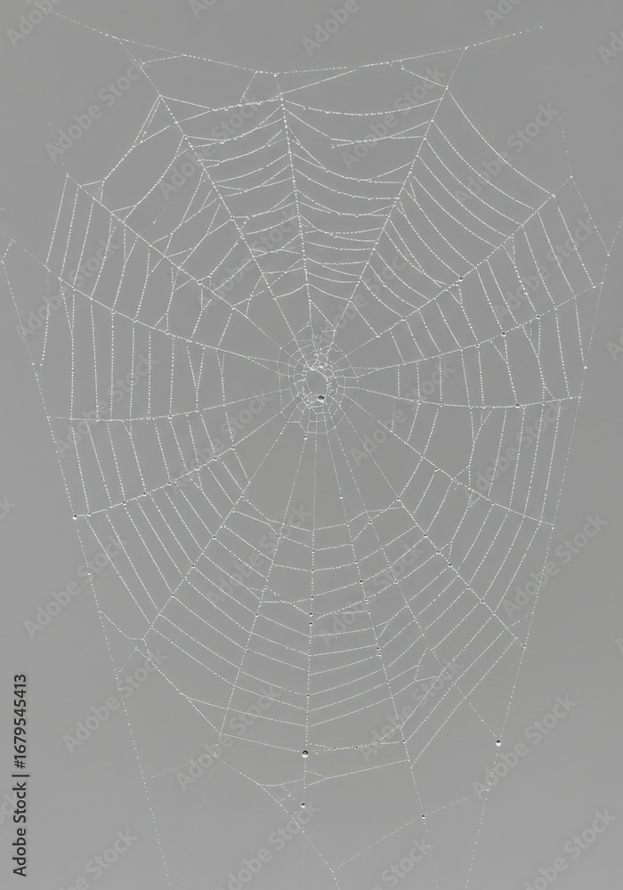 Obraz premium Detailed spider web on grey background showcasing intricate patterns 