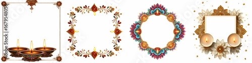 Elegant festive frame for diwali design and decoration, clipart collection, vector, icons isolated on transparent background