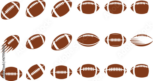 American Football Vector Set Brown Leather Sporting Equipment Icons Collection Isolated
