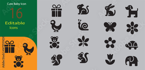 Collection of simple black animal and object silhouettes on a gray background