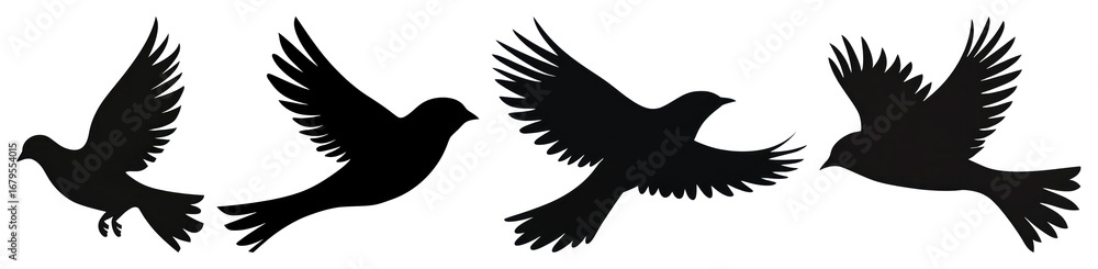Fototapeta premium PNG Silhouettes of flying birds, element set on transparent background