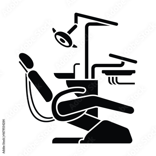 Dental Chair Silhouette – Black and White Icon of Dentist Office Equipment