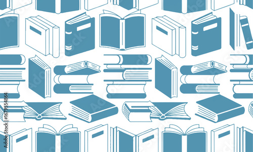 A Seamless Pattern of Books: Featuring Various Stacks, Open Books, and Single Volumes for a Literary and Educational Background