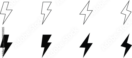 A Set of Lightning Icons Set – Power, Electricity, Energy, Charging Symbols