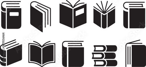 A Collection of Book Icons: Representing Learning, Reading, Education, and Knowledge in Various Forms