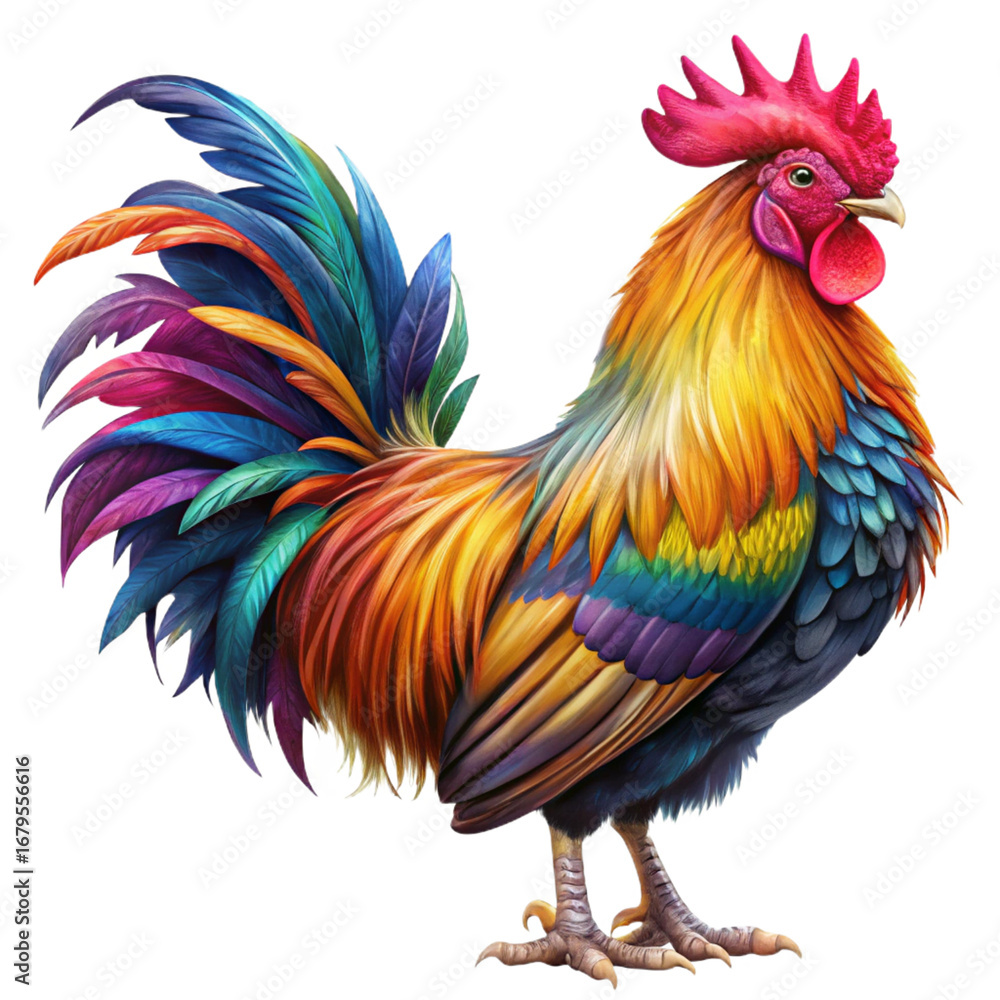 Fototapeta premium Rooster colorful feathers PNG transparent.